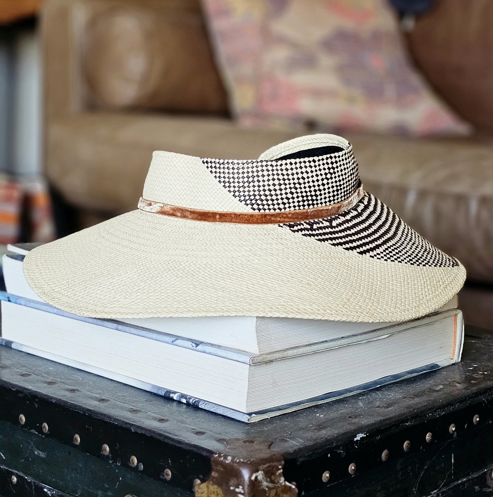 Freya Wide Brim Straw Visor in Cream, Brown and Black